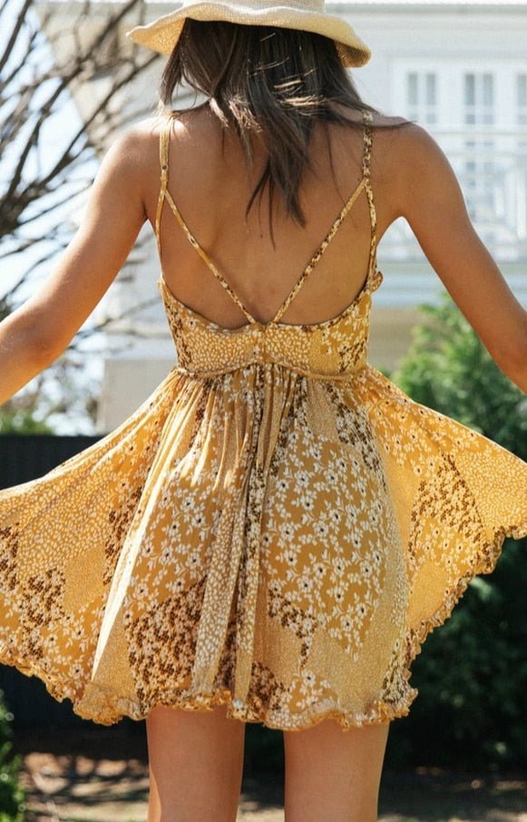 Yellow Strapless Bohemian Sundress | Cotton + Rayon | S-L