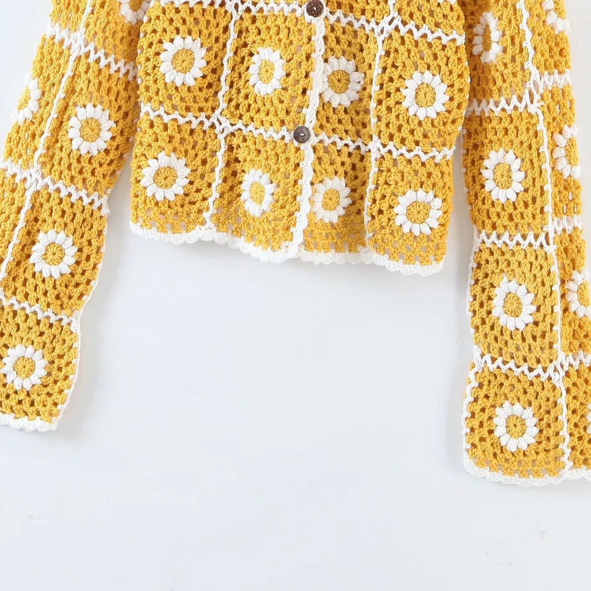 Women's Yellow Summer Floral Hollowed Out Jacket | Free Size