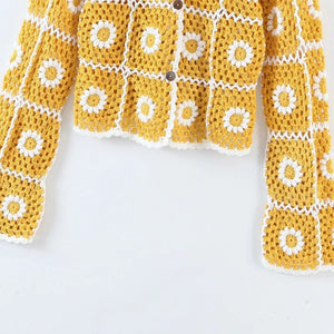 Women's Yellow Summer Floral Hollowed Out Jacket | Free Size