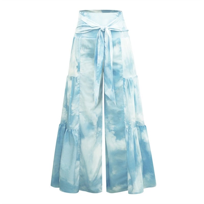 Women's Hippie Waist High Flare Pants | Cloudy Blue Design | S-XL