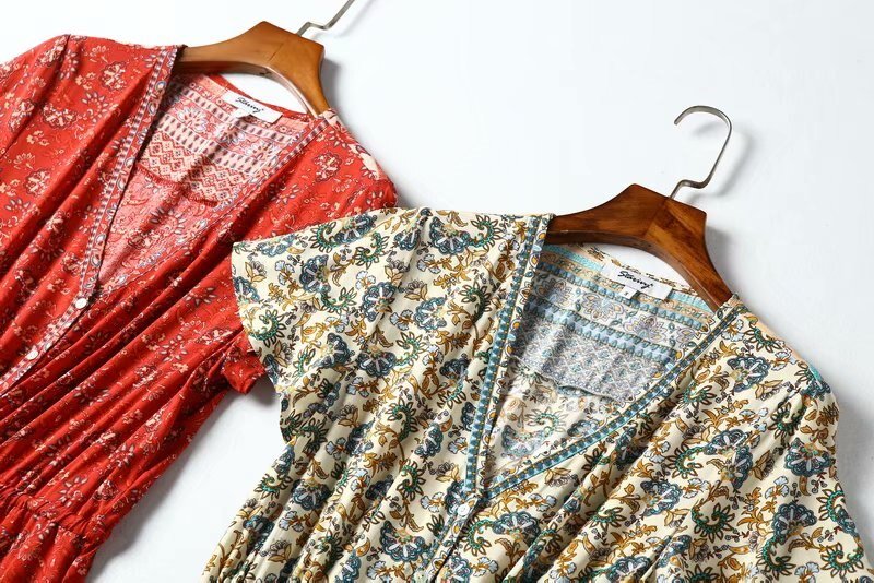 Women's Full Length Multi-Colour Floral Printed Boho Jumpsuit | Short Sleeve + V-neck | S-L