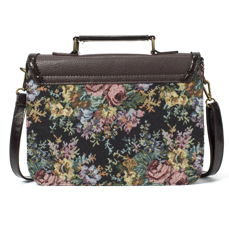 Retro Hippie Styled Briefcase Handbag With Floral Design