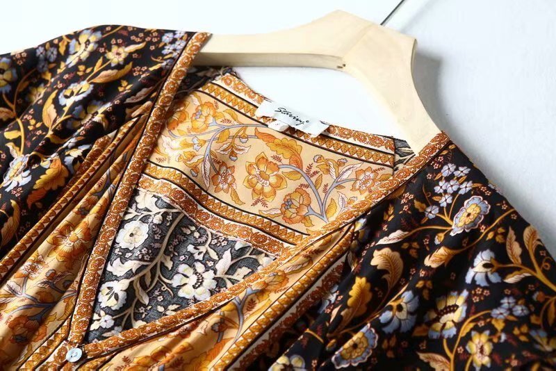 Women's Hippie Deep V-Neck Bohemian Short Sleeve Dress | S-L| Various Colours