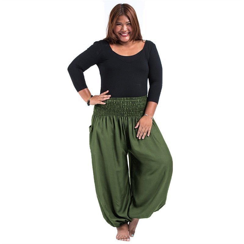 Olive Bohemian High Waist Yoga Palazzo Pants | S-XL