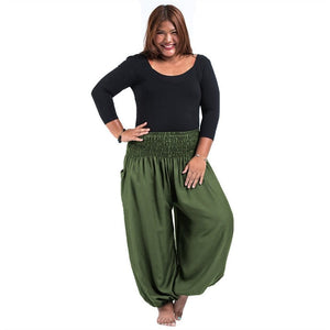 Olive Bohemian High Waist Yoga Palazzo Pants | S-XL