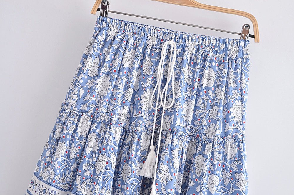 Women's Light Blue Boho Summer Skirt | M-L