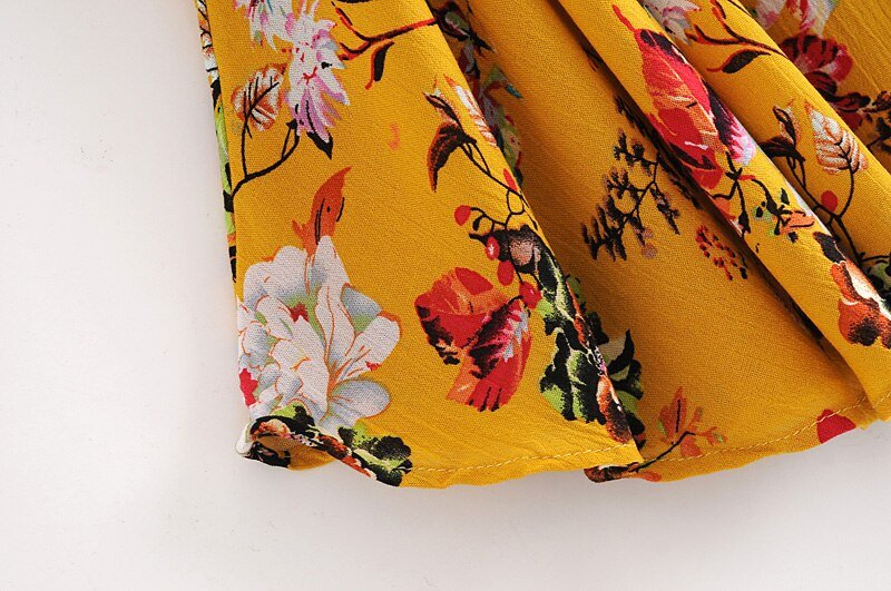 Women's Yellow Batwing Boho Dress | Deep V-Neck | S-L