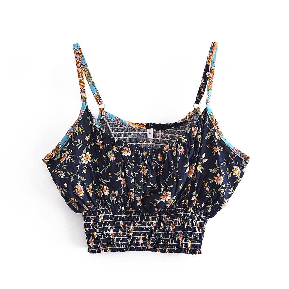 Women's Flower Boho Two Piece Outfit | Sleeveless Top + Bohemian Pants | S-L |