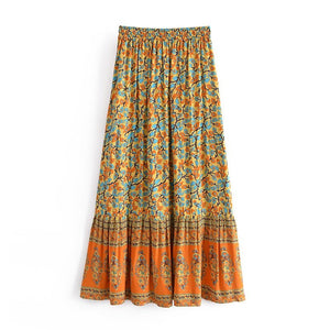 Women's Bohemian Styled Yellow Sun Flower Long Skirt | S-L