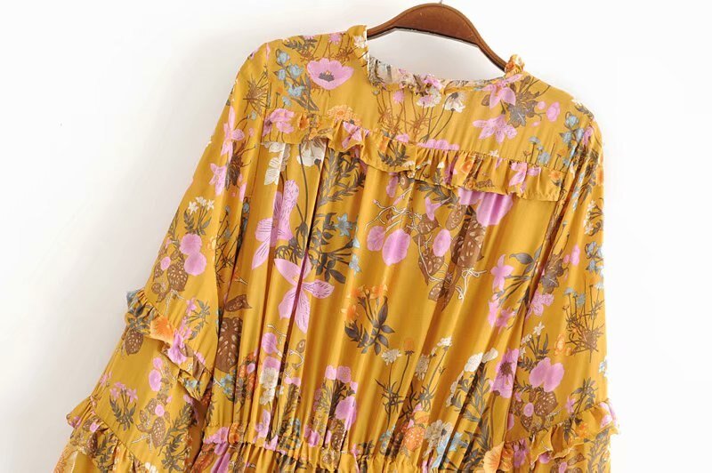 Elegant Hippie Styled Bohemian Summer Dress | S-L | Yellow & Pink