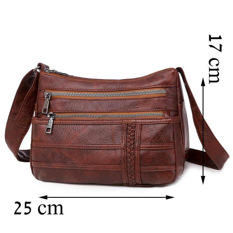 Quality PU Leather Crossbody Bag With Zippers