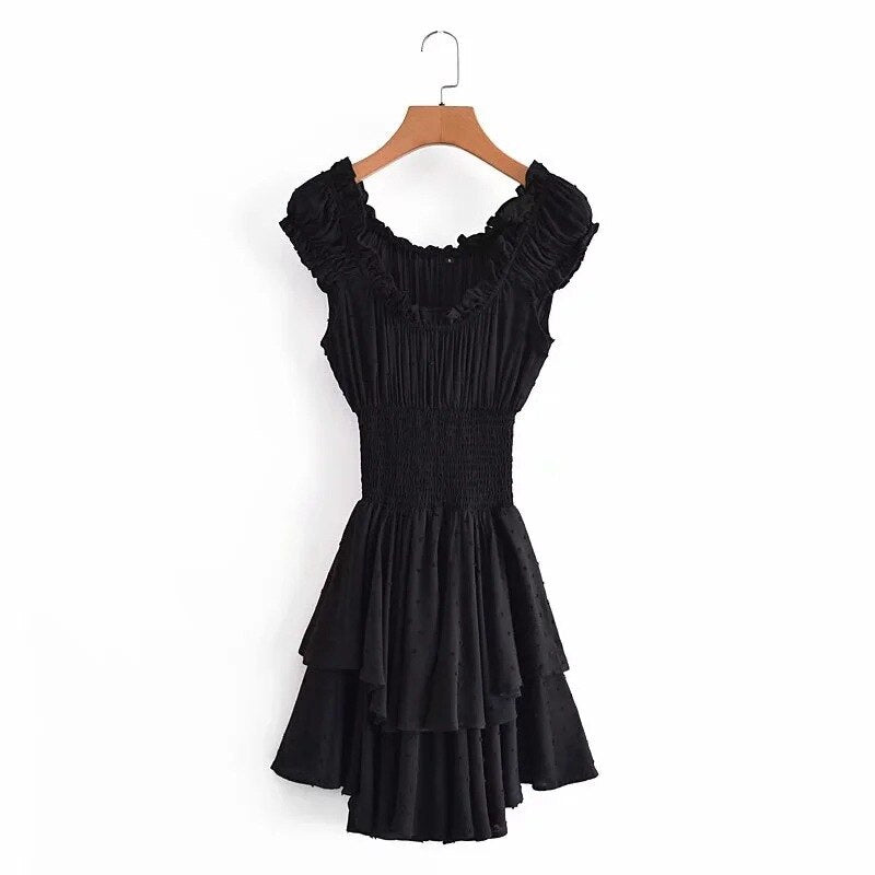 Black Bohemian Mini Dress | Slashed Neck + Sleeveless | S-L