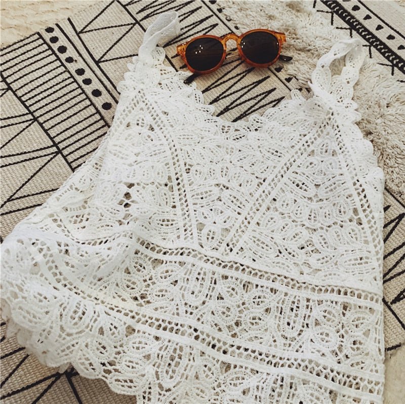 Summer Bohemian Short Strap Lace Knitted Vest Top | Free Size | Various Colours
