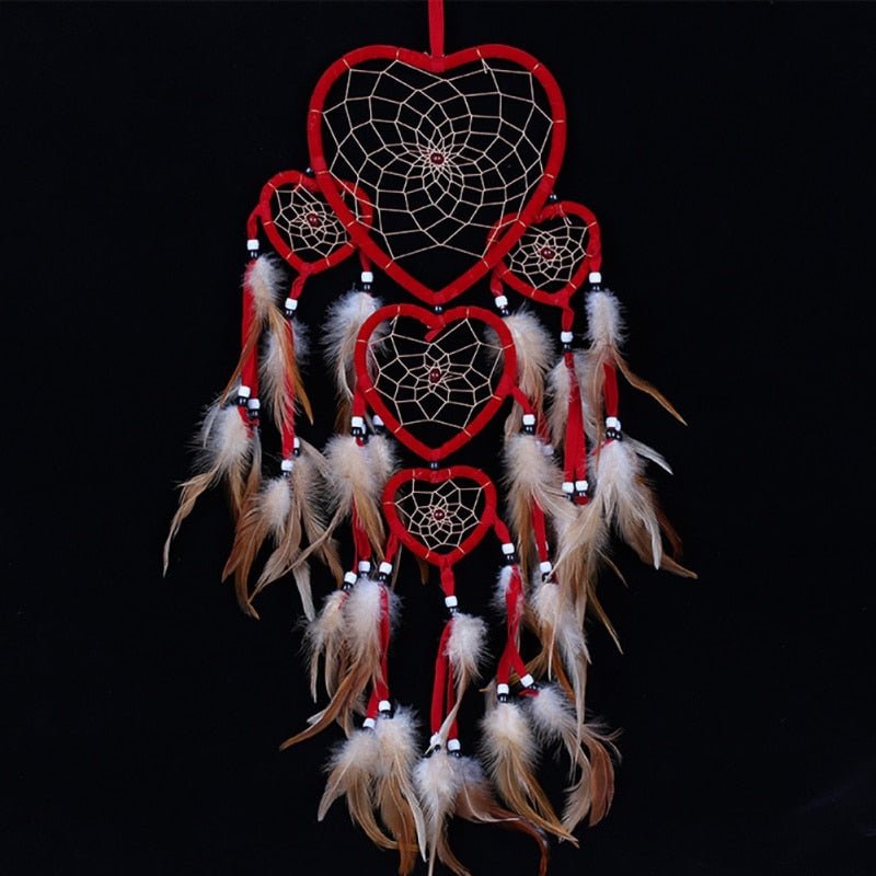 Red Love Heart Dream Catcher With Feathers