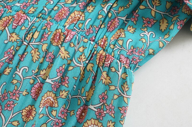 Short Sexy Bohemian Dress With Floral Print | Red Or Aqua | S-XL