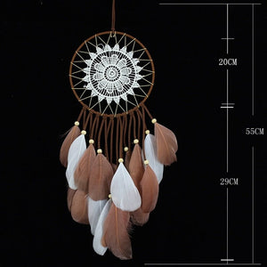 Boho Lace Dream Catcher | White & Brown | 20cm Ring