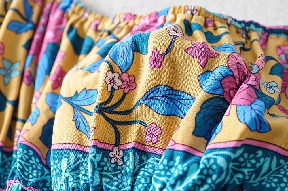 Women's Blue 60's Flower Child Two Piece Outfit | Sleeveless Top + Bohemian Pants | S-L