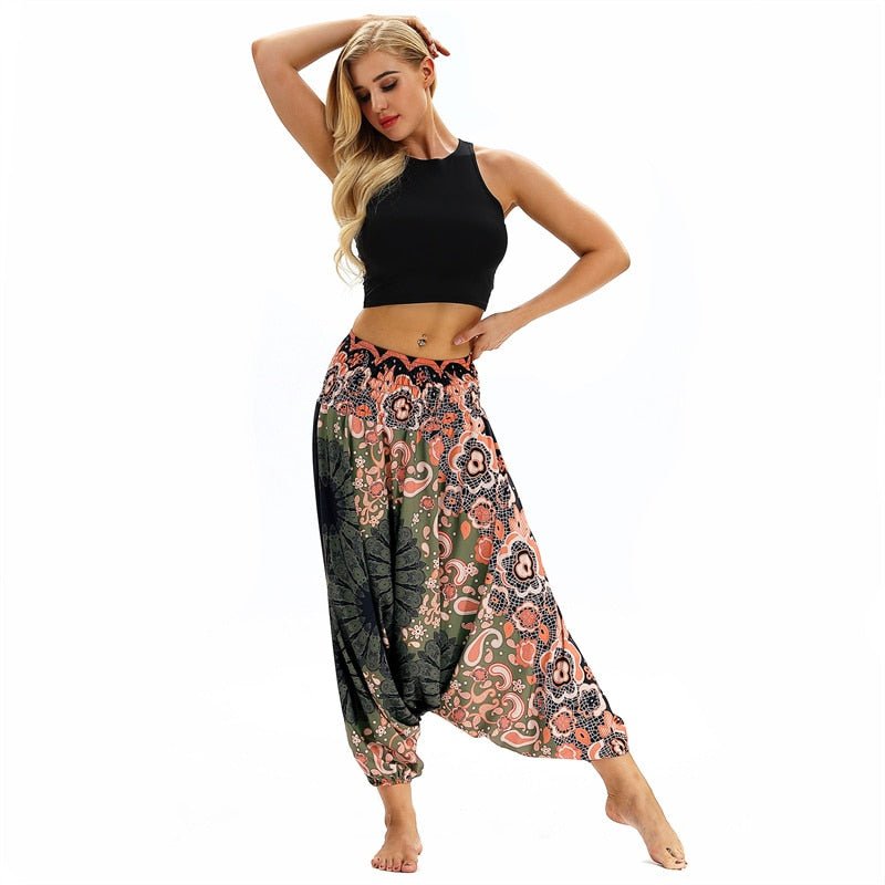 Hippie Boho Loose Yoga Harem Pants | Elegant Gardens Design | One Size