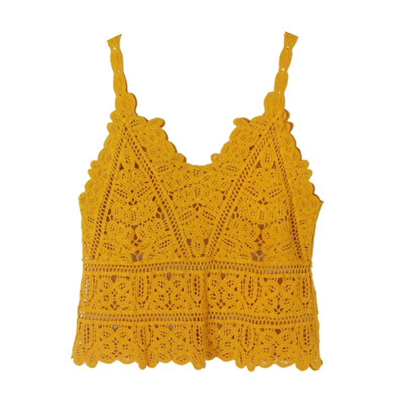 Summer Bohemian Short Strap Lace Knitted Vest Top | Free Size | Various Colours