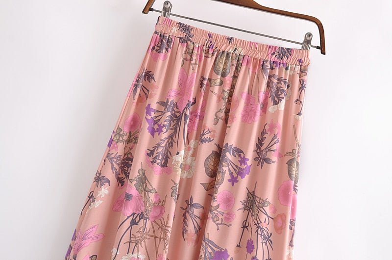 Elegant Hippie Chic Long Maxi Bohemian Skirt | High Waisted | S-L | Pink & Yellow