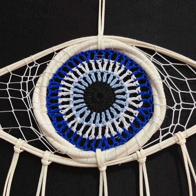 Mini White Evil Eye Bohemian Styled Dream Catcher With White Feathers