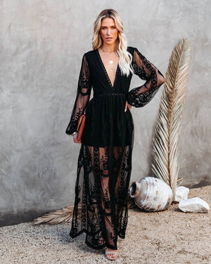 Long White Bohemian Maxi Dress | Lace + Hollowed Out Design | S-2XL