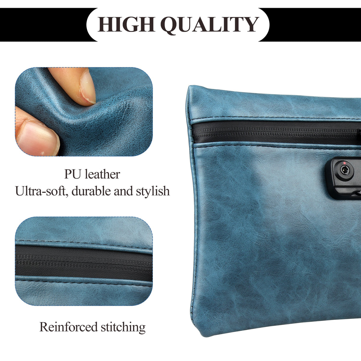 Leather Smell Proof Bag With Carbon Lining & Lock | Various Colours