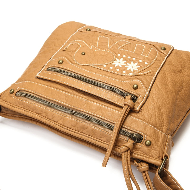 Women's Cute Hippie Elephant Leather Shoulder Bag