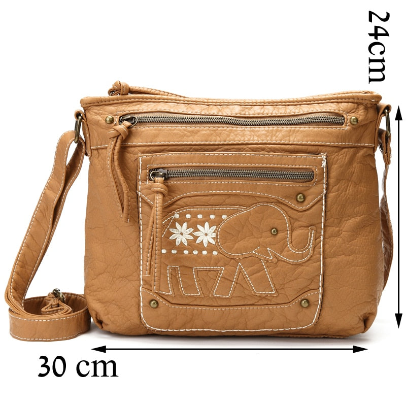 Women's Cute Hippie Elephant Leather Shoulder Bag