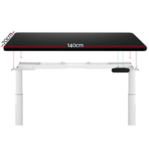 Electric Standing Desk - Adjustable Sit Stand - White Black - 140cm