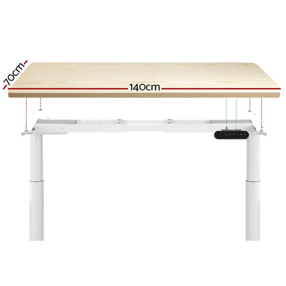 Electric Standing Desk - Height Adjustable Sit Stand - White Oak - 140cm