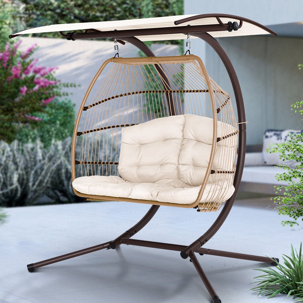 Outdoor Furniture Lounge / Hanging Swing Egg Chair- Latte