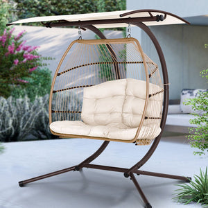 Outdoor Furniture Lounge / Hanging Swing Egg Chair- Latte