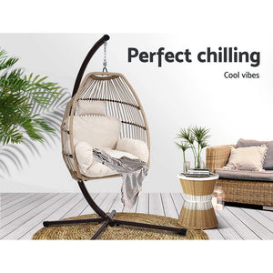 Egg Hanging Swing Chair With Wicker Cushions