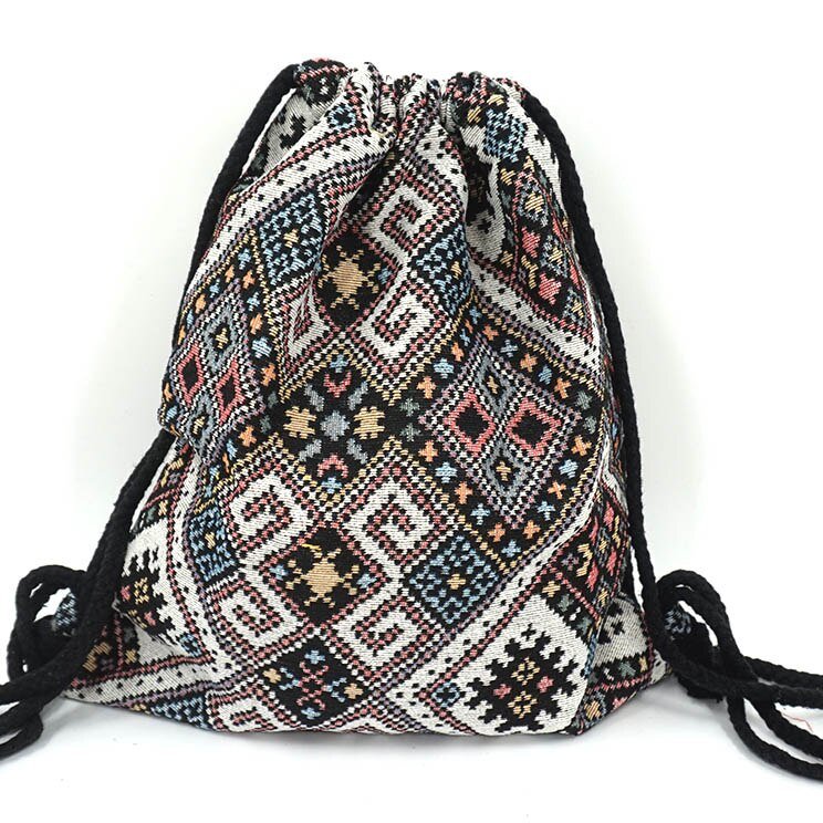 Women's Fabric Draw String Gypsy Styled Backpack - Various Styles