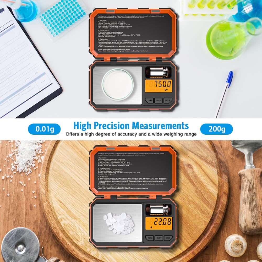 0.01g - 200g Digital Mini Pocket Scales With Calibration Weight