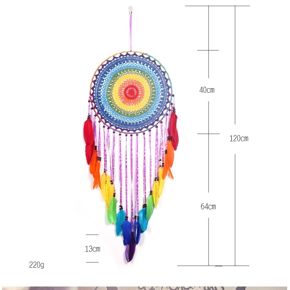 Large Hippie Rainbow Coloured Dream Catcher | 120cm