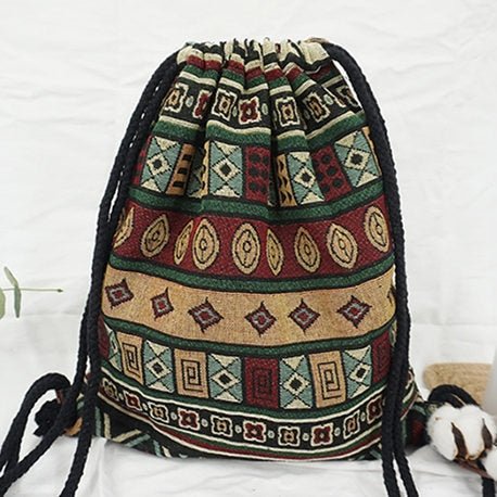 Women's Fabric Draw String Gypsy Styled Backpack - Various Styles