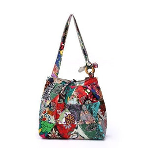 Large Cotton Patchwork Adjustable Shoulder Bag