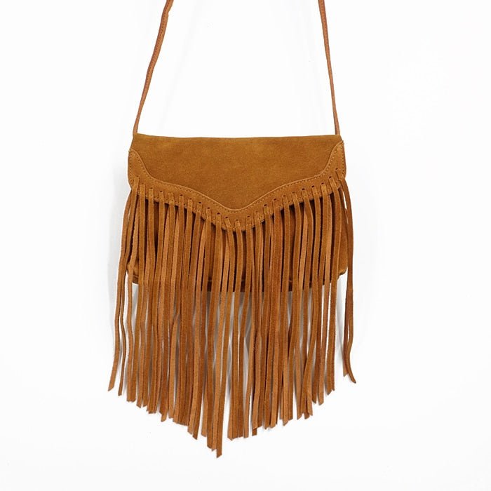 Gypsy Styled Genuine Leather Suede Fringed Crossbody Bag