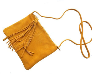 Small Suede Leather Fringed Shoulder Envelope Bag