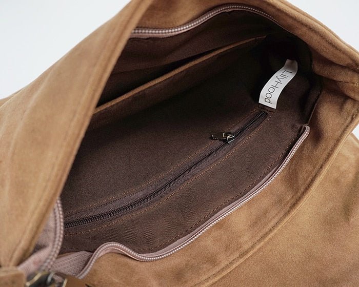 Women's Hippy Styled Fringed Messenger Bag - Faux Suede