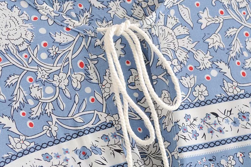 Light Blue Floral Vintage Styled Dress | Tassels + V-Neck | S-L