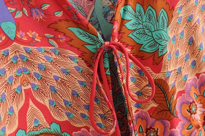 Vintage Free Flowing Bohemian Lace Up Blouse | Deep N-Neck + Long Sleeve | S-L