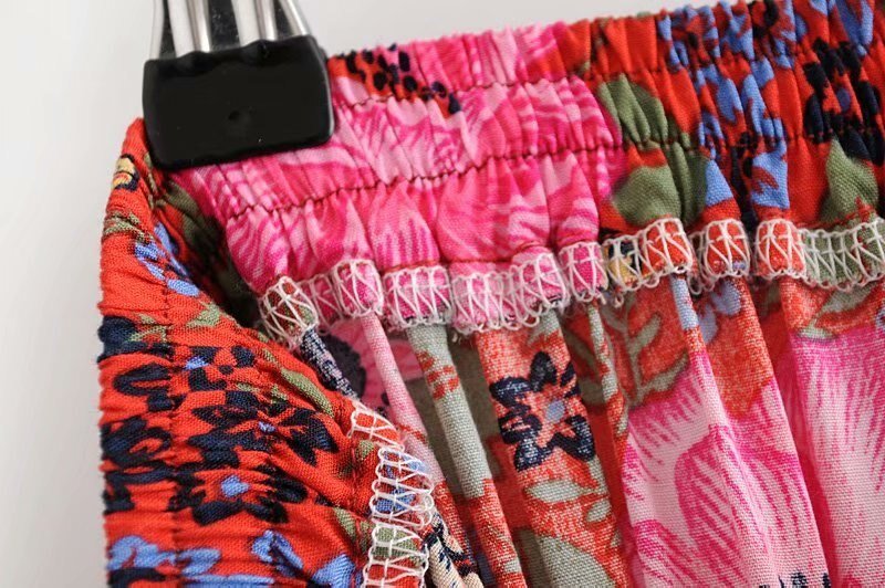 Women's Bohemian Styled Pink Flower Long Skirt | S-L