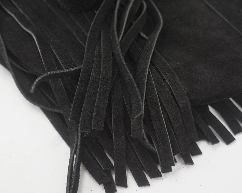 Women's Genuine Leather Long Fringe Shoulder Bag With Tassels