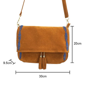 Genuine Leather Nubuck Loop Fringed Side Shoulder Bag - 2 Colours Available