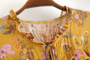 Elegant Hippie Styled Bohemian Summer Dress | S-L | Yellow & Pink