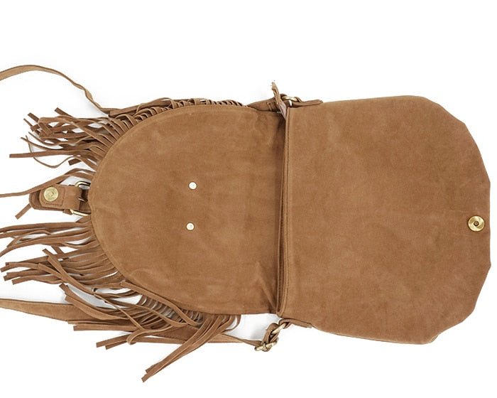 Women's Hippy Styled Fringed Messenger Bag - Faux Suede
