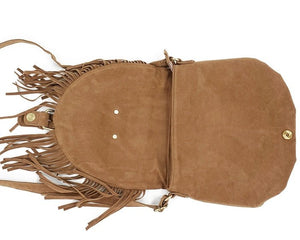 Women's Hippy Styled Fringed Messenger Bag - Faux Suede